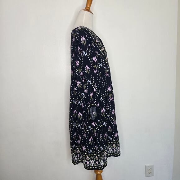 ba&sh Naia Dress Boho Printed Ikat Black Relaxed Mini Flowy Women Medium - Picture 3 of 14
